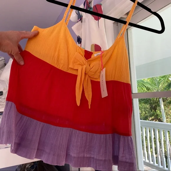 See By Chloe Ruffled Bow Braided Strap Colorblock Tank NWT - Picture 12 of 12